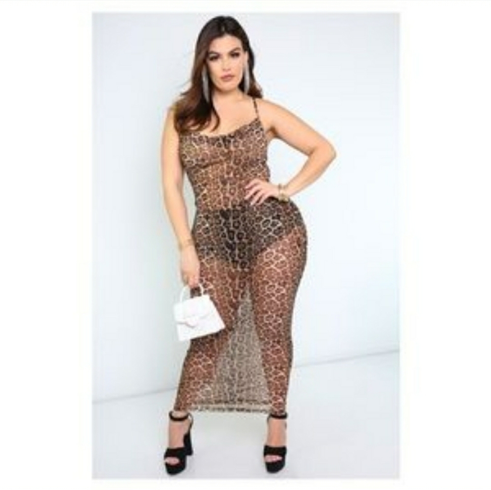 cheetah sheer spaghetti strap dress